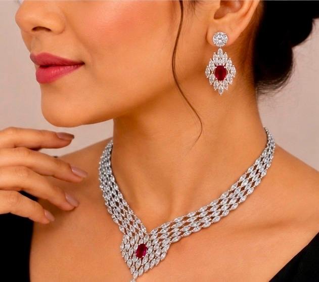 Radiant Teardrop Diamond Pendant Necklace Set - Image 5