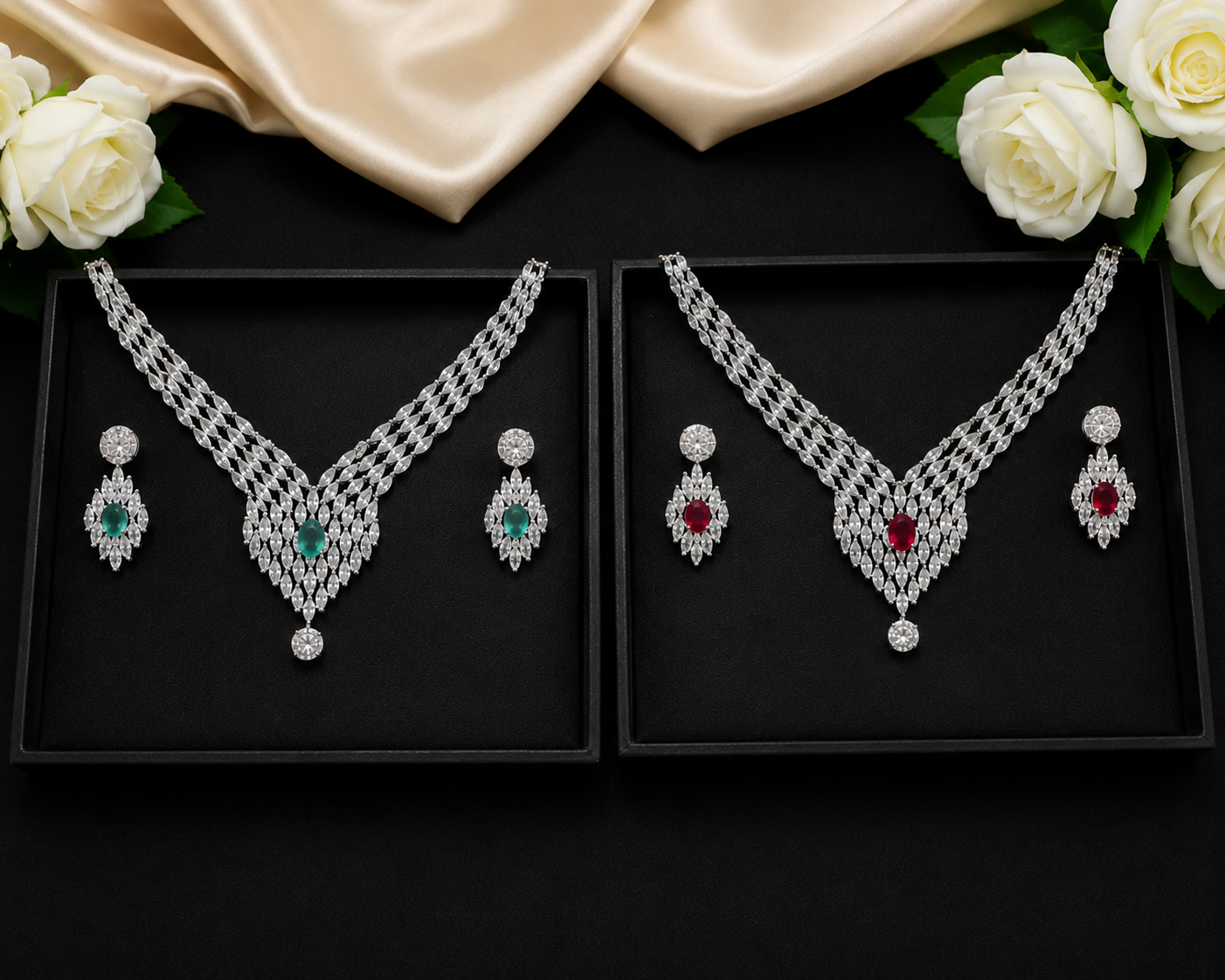 Radiant Teardrop Diamond Pendant Necklace Set