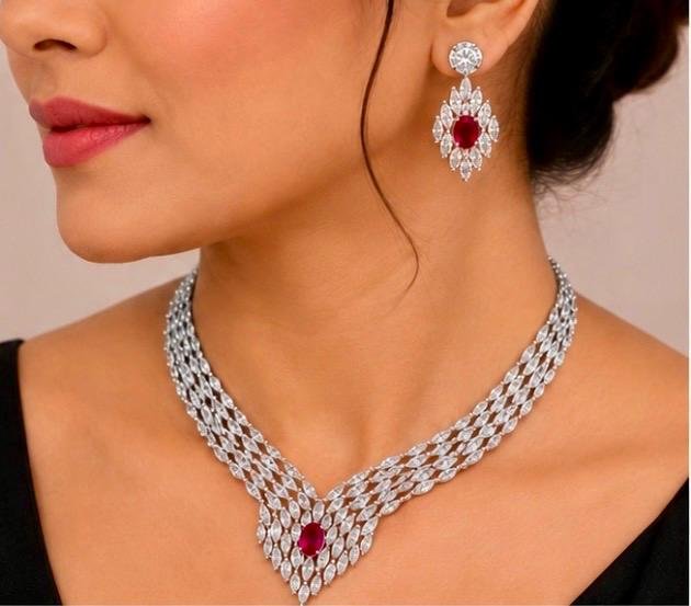 Radiant Teardrop Diamond Pendant Necklace Set - Image 4