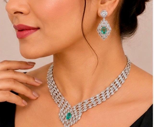 Radiant Teardrop Diamond Pendant Necklace Set - Image 3