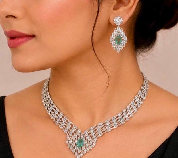 Radiant Teardrop Diamond Pendant Necklace Set - Image 2