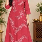 Red Ruby Bloom Embroidered Cotton Kurta Set