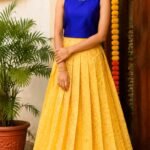 Royal Blue & Golden Brocade Pattu Lehenga Set for Girls