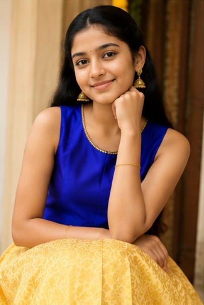Royal Blue & Golden Brocade Pattu Lehenga Set for Girls - Image 4