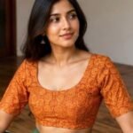 Rust Orange Printed Readymade Saree Blouse