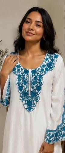 Soft Crepe Hand-Embroidered Chikankari Kurta - Image 5