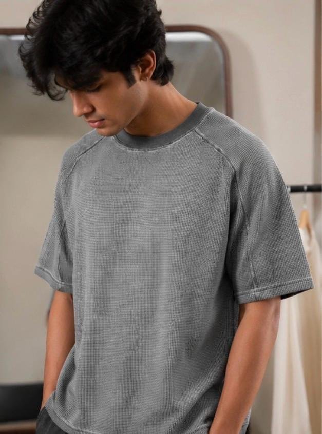 Vintage Washed Waffle Knit Oversized T-Shirt