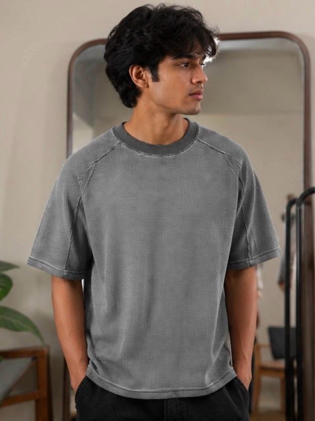 Vintage Washed Waffle Knit Oversized T-Shirt - Image 2