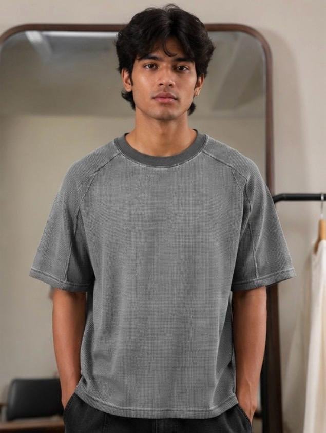 Vintage Washed Waffle Knit Oversized T-Shirt - Image 4