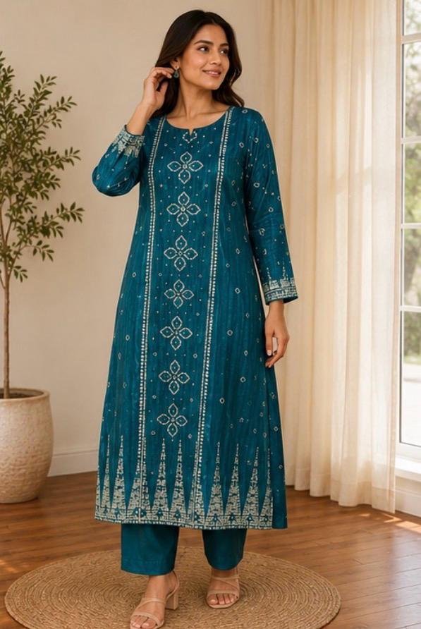 Zara Teal Bandhani Printed 3-Piece Suit Set - Image 5