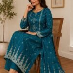 Zara Teal Bandhani Printed 3-Piece Suit Set