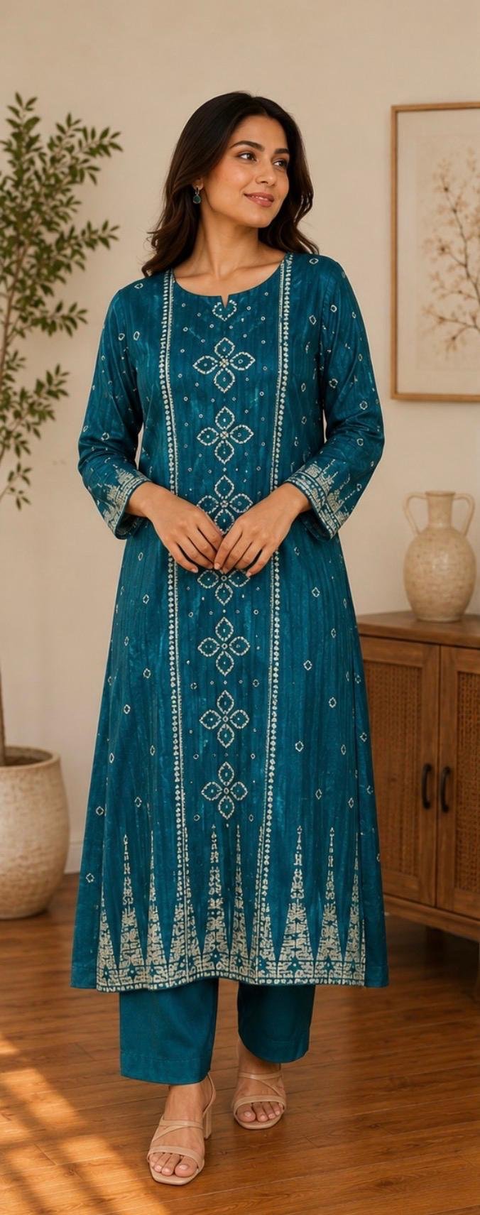 Zara Teal Bandhani Printed 3-Piece Suit Set - Image 6