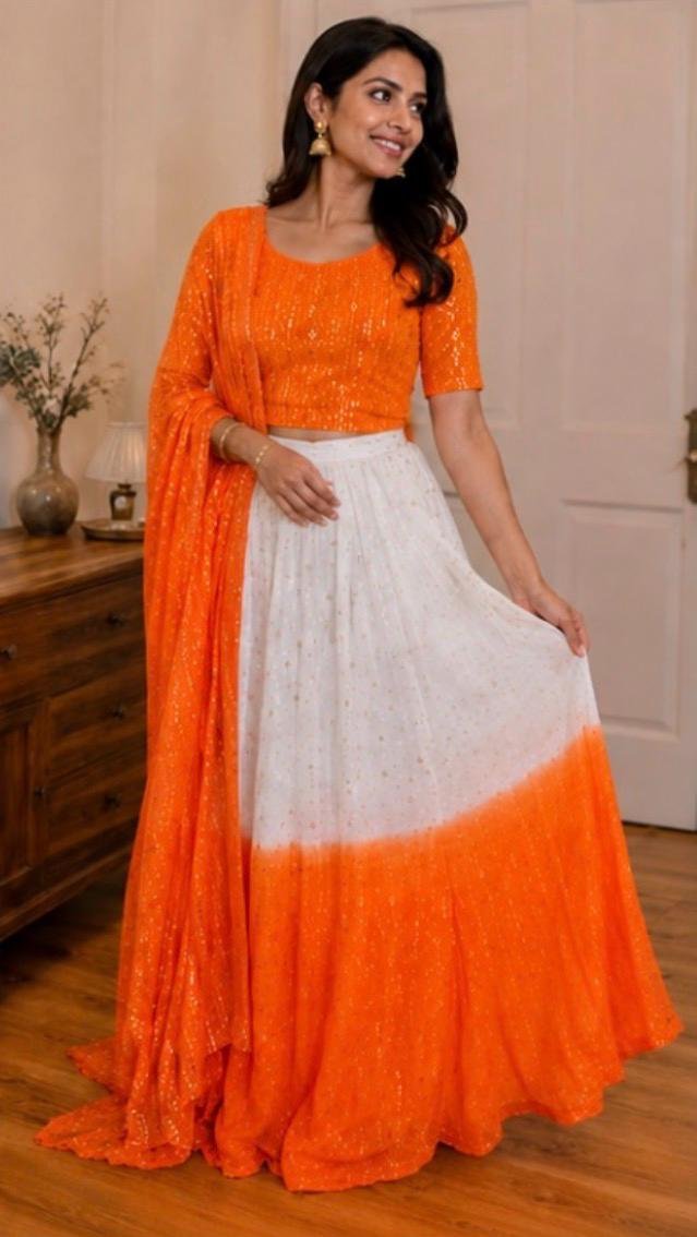 Aaradhya Orange Glow Dhavani Set - Image 3