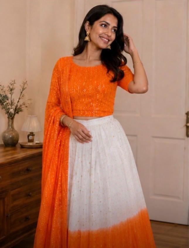 Aaradhya Orange Glow Dhavani Set - Image 2