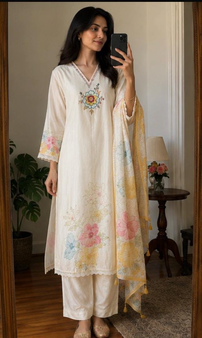 Floral Elegance Cream Salwar Suit