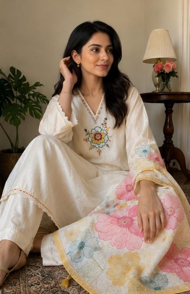 Floral Elegance Cream Salwar Suit - Image 4