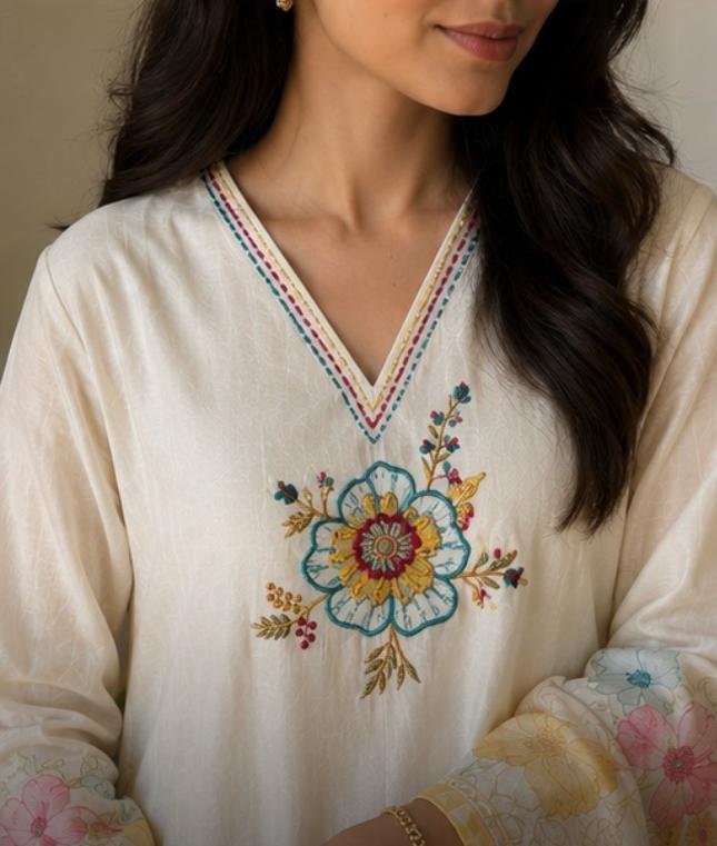 Floral Elegance Cream Salwar Suit - Image 3