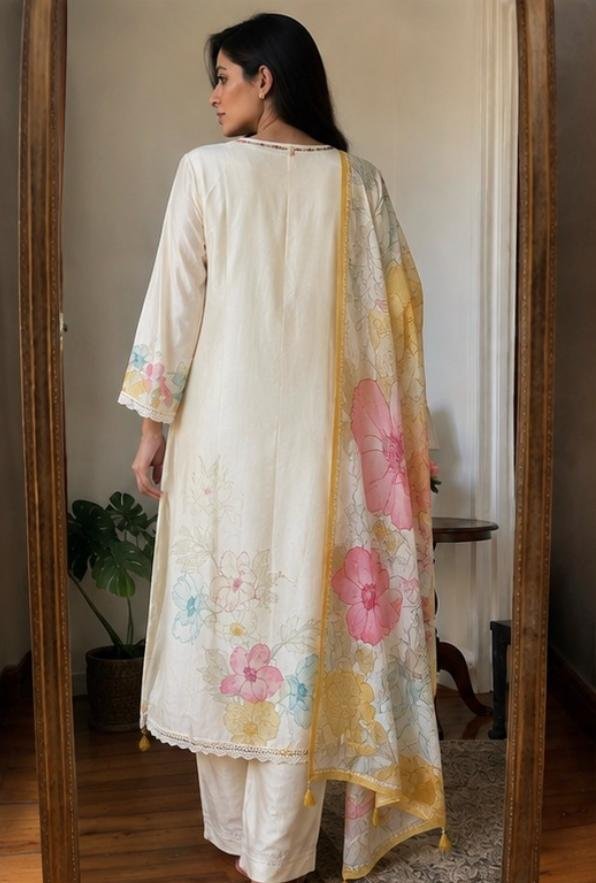 Floral Elegance Cream Salwar Suit - Image 2