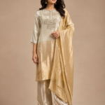 Noor-e-Champagne Mirror Embroidered Silk Suit Set