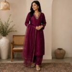 Royal Plum Embroidered Silk Salwar Suit
