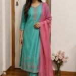 Turquoise Bloom Embroidered Salwar Suit Set