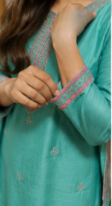 Turquoise Bloom Embroidered Salwar Suit Set - Image 3