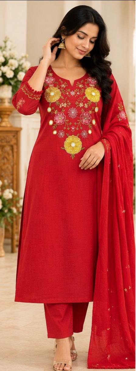 Red Embroidered Salwar Suit - Image 5
