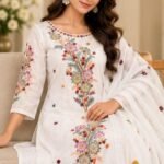 🤍 Elegant Floral Embroidered White Salwar Suit 🌸