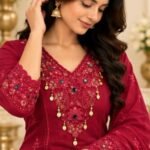 ❤️ Elegant Deep Raspberry Red Embroidered Salwar Suit ✨