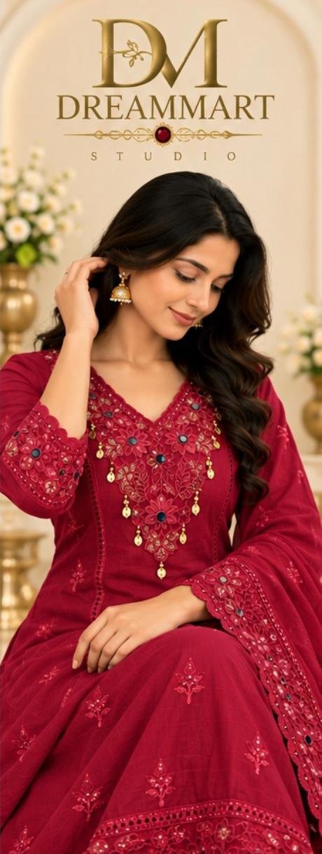 ❤️ Elegant Deep Raspberry Red Embroidered Salwar Suit ✨