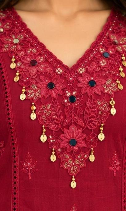 ❤️ Elegant Deep Raspberry Red Embroidered Salwar Suit ✨ - Image 3