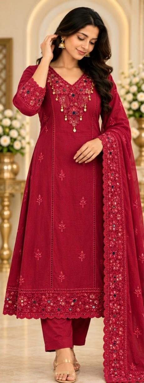 ❤️ Elegant Deep Raspberry Red Embroidered Salwar Suit ✨ - Image 2