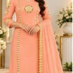 🌸 Elegant Peach Floral Embroidered Salwar Suit 🌸